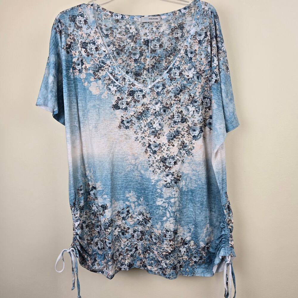 Maurices Blue Floral Plus Size 3 Shirt 3X